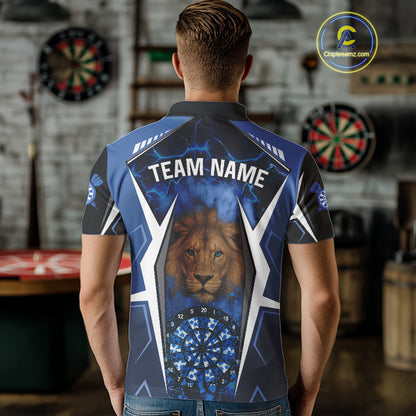 Blue Camo Dartboard Lion Dart Shirts For Men Custom Polo & Quarter Zip Team Darts Jerseys TDM3980