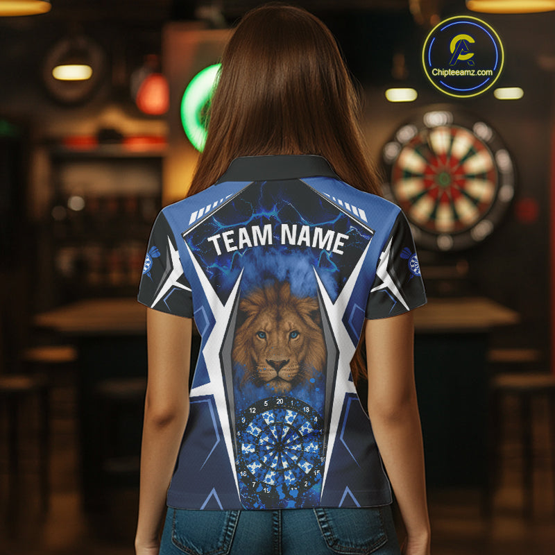 Blue Camo Dartboard Lion Dart Shirts For Women Custom Polo & Quarter Zip Team Darts Jerseys TDM3980