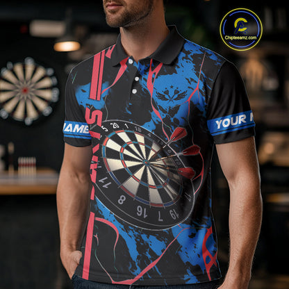 Custom Men's Dart Shirt - Grunge Blue And Red Dartboard Paint Splash Polo & Quarter Zip Jersey TDM3981