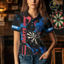 Load image into Gallery viewer, Custom Women&#39;s Dart Shirt - Grunge Blue And Red Dartboard Paint Splash Polo &amp; Quarter Zip Jersey TDM3981