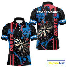 Load image into Gallery viewer, Custom Men's Dart Shirt - Grunge Blue And Red Dartboard Paint Splash Polo &amp; Quarter Zip Jersey TDM3981