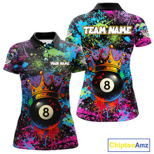 Load image into Gallery viewer, Funny 8 Ball Crown Colorful Paint Splash Custom Billiard Shirt For Women, Billiard Team Jerseys TDM3982