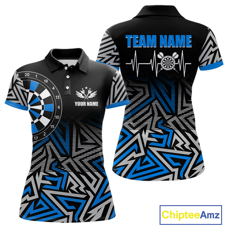 Personalized Darts Heartbeat Zig-Zag Pattern Custom Dart Shirts For Women, Dart Team Jersey|Blue TDM3984