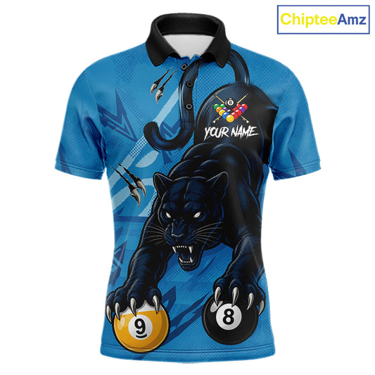 Custom Blue 8 Ball & 9 Ball Panther Billiard Shirt For Men, Billiard Team Jersey Polo & 1/4 Zip TDM6494