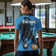 Load image into Gallery viewer, Custom Blue 8 Ball &amp; 9 Ball Panther Billiard Shirt For Women, Billiard Team Jersey Polo &amp; 1/4 Zip TDM6494