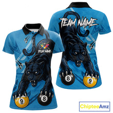 Load image into Gallery viewer, Custom Blue 8 Ball &amp; 9 Ball Panther Billiard Shirt For Women, Billiard Team Jersey Polo &amp; 1/4 Zip TDM6494