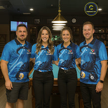 Load image into Gallery viewer, Custom Blue 8 Ball &amp; 9 Ball Scorpion Billiard Shirt For Men, Billiard Team Jersey Polo &amp; 1/4 Zip TDM6495
