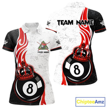 Load image into Gallery viewer, Personalized 8 Ball Pool Crown Billiard Shirt For Women Custom Pool Jersey Billiard Team Shirt |Red TDM4180