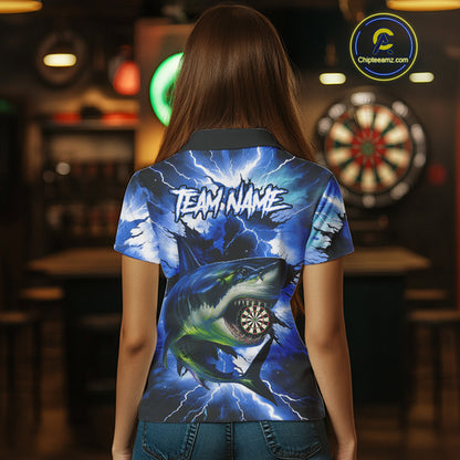 Thunder Lightning Storm Shark Darts Shirt For Women Custom Blue Darts Team Jersey Polo & Quarter Zip TDM4569