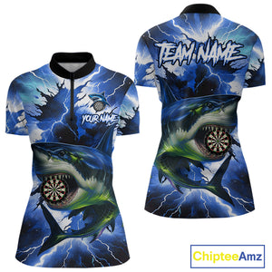 Thunder Lightning Storm Shark Darts Shirt For Women Custom Blue Darts Team Jersey Polo & Quarter Zip TDM4569