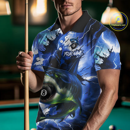 Thunder Lightning Storm Custom Shark Billiard Shirt For Men, 8 Ball Pool Billiard Team Jersey|Blue TDM4571