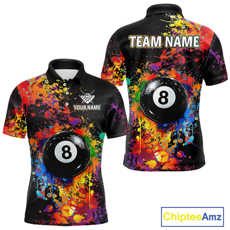 Colorful Billiard Jersey Polo & 1/4 Zip For Men Custom Funny 8 Ball Pool Billiard Team Jersey TDM4575