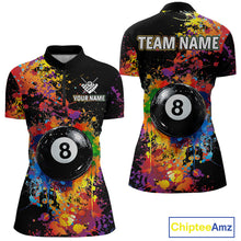 Load image into Gallery viewer, Colorful Billiard Jersey Polo &amp; 1/4 Zip For Women Custom Funny 8 Ball Pool Billiard Team Jersey TDM4575