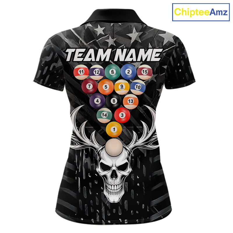 Black American Flag Skull 8 Ball Billiard Pool Shirts For Women Custom Billiard League Team Jersey TDM7227