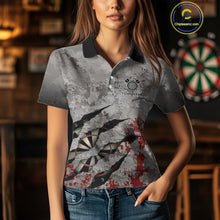 Load image into Gallery viewer, Custom Red And Grey Grunge Darts Shirt For Women, Personalized Darts Jersey Team Polo &amp; 1/4 Zip TDM4995