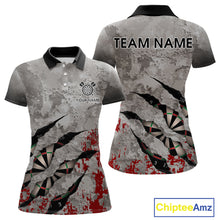 Load image into Gallery viewer, Custom Red And Grey Grunge Darts Shirt For Women, Personalized Darts Jersey Team Polo &amp; 1/4 Zip TDM4995