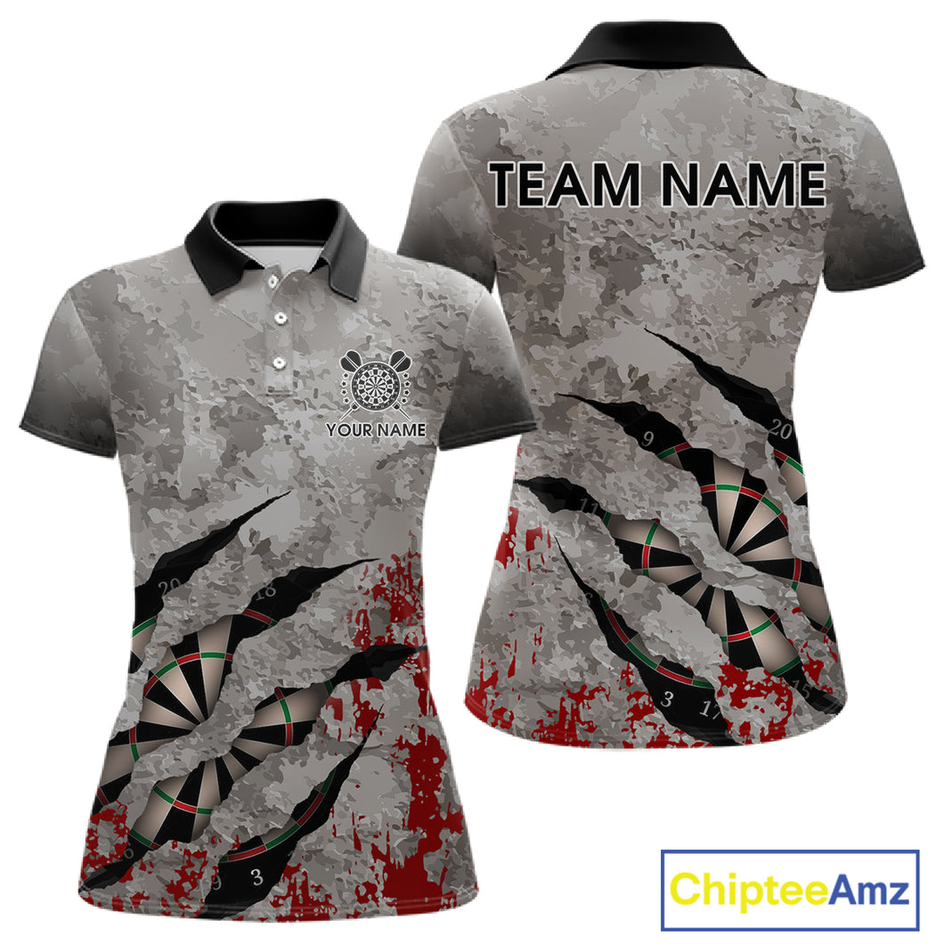Custom Red And Grey Grunge Darts Shirt For Women, Personalized Darts Jersey Team Polo & 1/4 Zip TDM4995
