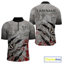 Load image into Gallery viewer, Custom Red And Grey Grunge Darts Shirt For Men, Personalized Darts Jersey Team Polo &amp; 1/4 Zip TDM4995