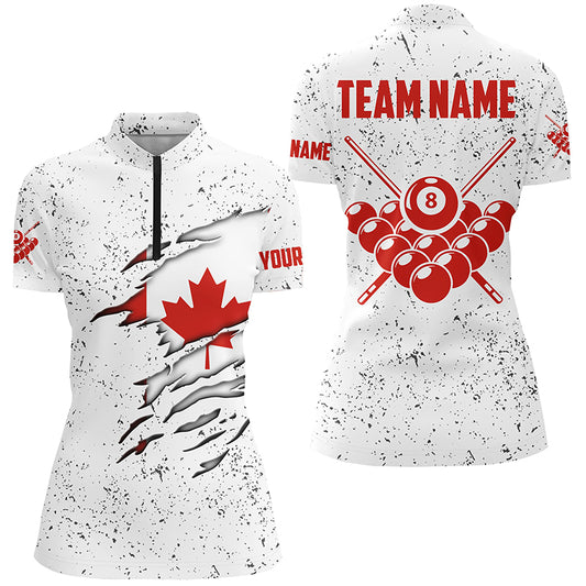 8 Ball Pool Canadian Flag Custom Billiard Women's Shirts, 8 Ball Pool Quarter-Zip Shirts TDM0548