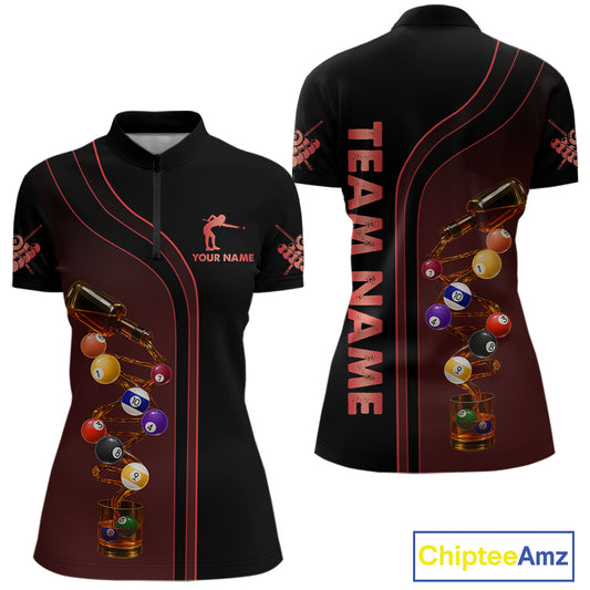 Funny DNA Wine Billiard Shirt For Women Custom Pool Team Shirts, Billiard Jersey Polo & 1/4 Zip|Red TDM5194
