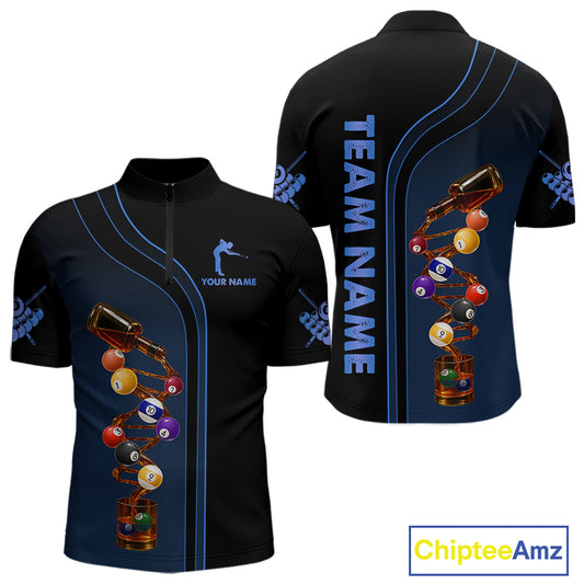Funny DNA Wine Billiard Shirt For Men Custom Pool Team Shirts, Billiard Jersey Polo & 1/4 Zip|Blue TDM5195