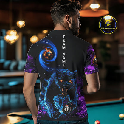 Personalized Blue Purple  Flaming 3D Panther Billiard Shirts For Men, Cool Team Billiard Jerseys TDM5196