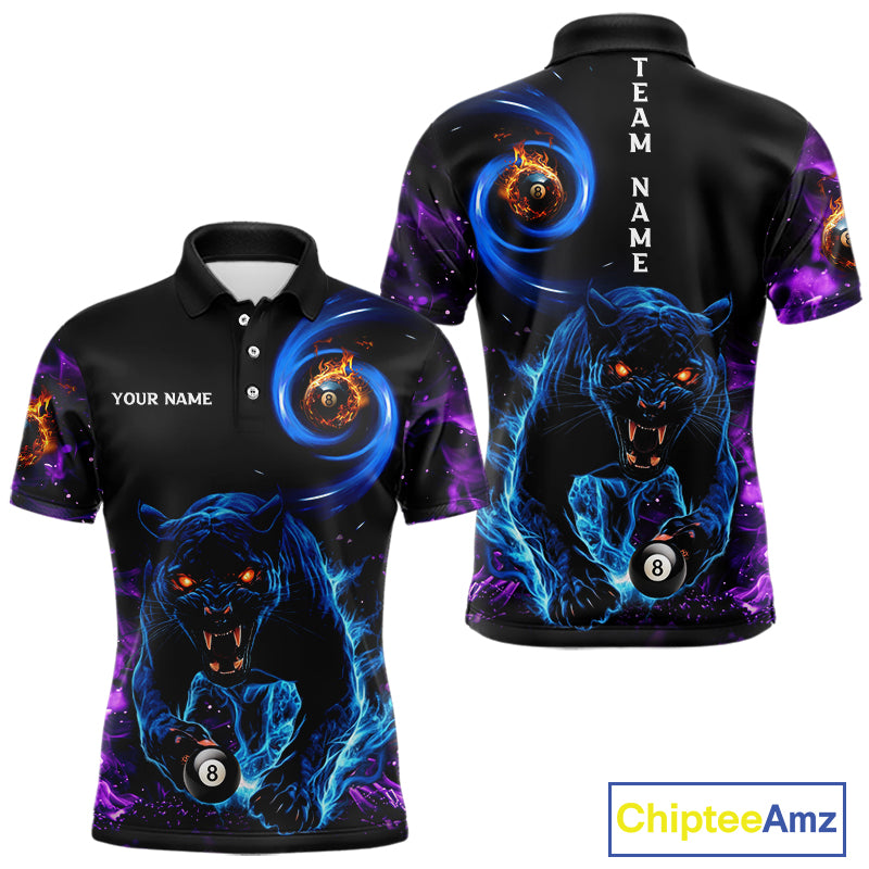 Personalized Blue Purple  Flaming 3D Panther Billiard Shirts For Men, Cool Team Billiard Jerseys TDM5196