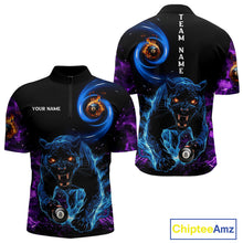 Load image into Gallery viewer, Personalized Blue Purple  Flaming 3D Panther Billiard Shirts For Men, Cool Team Billiard Jerseys TDM5196