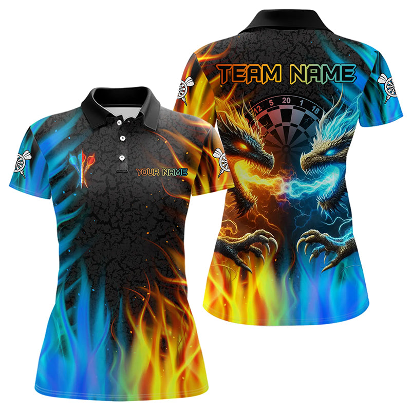 Personalized Dragon Water Fire 3D Dart Polo & Quarter Zip Custom Dart Shirts For Women Dart Jerseys TDM3213
