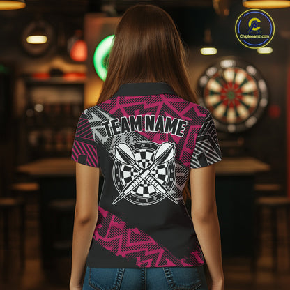 Custom Darts Shirts For Women Personalized Zig-Zag Pattern Dart Jersey, Cool Darts Team Shirts|Pink TDM5453