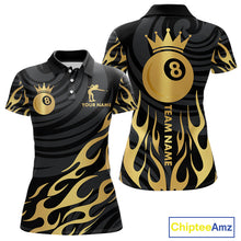 Load image into Gallery viewer, Custom Crown 8 Ball Billiard Shirt For Women, Black And Gold Pool Team Jersey Polo &amp; Quarter Zip TDM5457