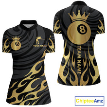 Load image into Gallery viewer, Custom Crown 8 Ball Billiard Shirt For Women, Black And Gold Pool Team Jersey Polo &amp; Quarter Zip TDM5457