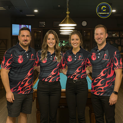 Custom Crown 8 Ball Billiard Shirt For Women, Black And Red Pool Team Jersey Polo & Quarter Zip TDM5458