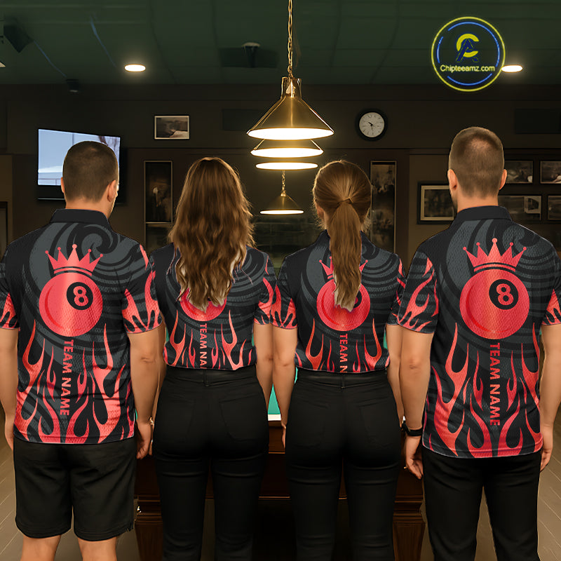 Custom Crown 8 Ball Billiard Shirt For Women, Black And Red Pool Team Jersey Polo & Quarter Zip TDM5458