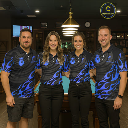 Custom Crown 8 Ball Billiard Shirt For Women, Black And Blue Pool Team Jersey Polo & Quarter Zip TDM5459