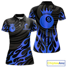 Load image into Gallery viewer, Custom Crown 8 Ball Billiard Shirt For Women, Black And Blue Pool Team Jersey Polo &amp; Quarter Zip TDM5459