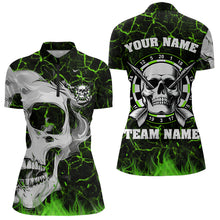 Load image into Gallery viewer, Personalized Green Glowing Fire Crack Skull Dart Shirt Custom Dart Shirts For Women Dart Team Jersey TDM3418