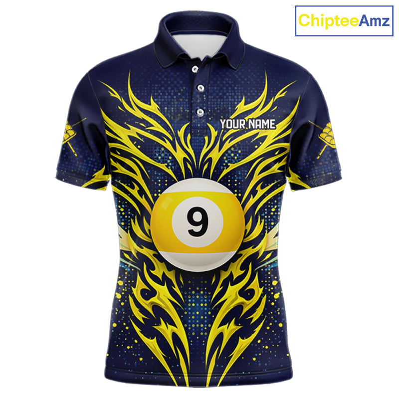 Personalized Tribal Flame 9 Ball Billiard Shirt For Men Custom 9 Ball Pool Team Jersey TDM5712