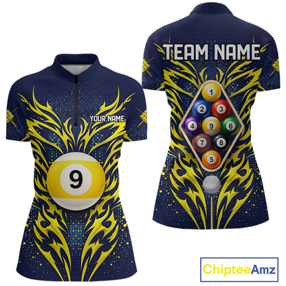 Personalized Tribal Flame 9 Ball Billiard Shirt For Women Custom 9 Ball Pool Team Jersey TDM5712