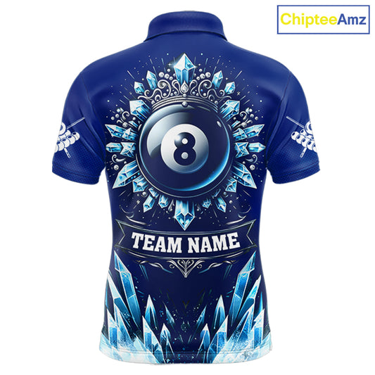 Blue 8 Ball Pool Icy Billiard Polo & 1/4 Zip For Men Custom Billiard League Team Jersey TDM5715