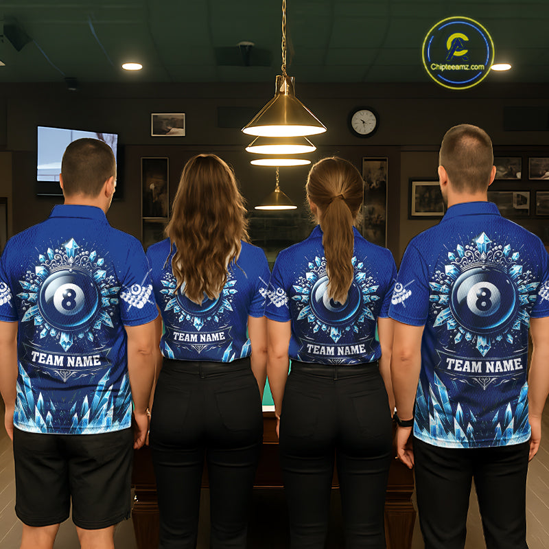 Blue 8 Ball Pool Icy Billiard Polo & 1/4 Zip For Women Custom Billiard League Team Jersey TDM5715
