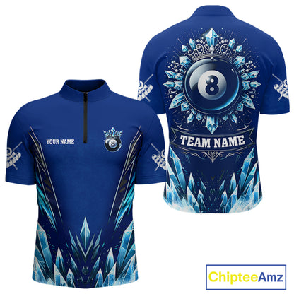 Blue 8 Ball Pool Icy Billiard Polo & 1/4 Zip For Men Custom Billiard League Team Jersey TDM5715