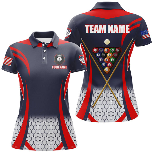 Personalized Red 8 Bal Pool Billiard Jerseys Women Polo Shirts, Best Team League Billiard Shirts TDM1104