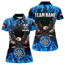 Load image into Gallery viewer, Blue Flaming  American Flag Eagle Custom 3D Dart Shirts For Women, Patriotic Darts Team Jersey TDM3556