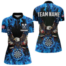 Load image into Gallery viewer, Blue Flaming  American Flag Eagle Custom 3D Dart Shirts For Women, Patriotic Darts Team Jersey TDM3556