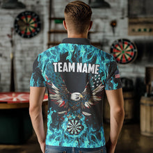 Load image into Gallery viewer, Turquoise Flame American Flag Eagle Custom 3D Dart Shirt For Men Patriotic Darts League Team Jersey TDM3557