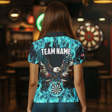 Load image into Gallery viewer, Turquoise Flame American Flag Eagle Custom 3D Dart Shirt For Women Patriotic Darts League Team Jersey TDM3557