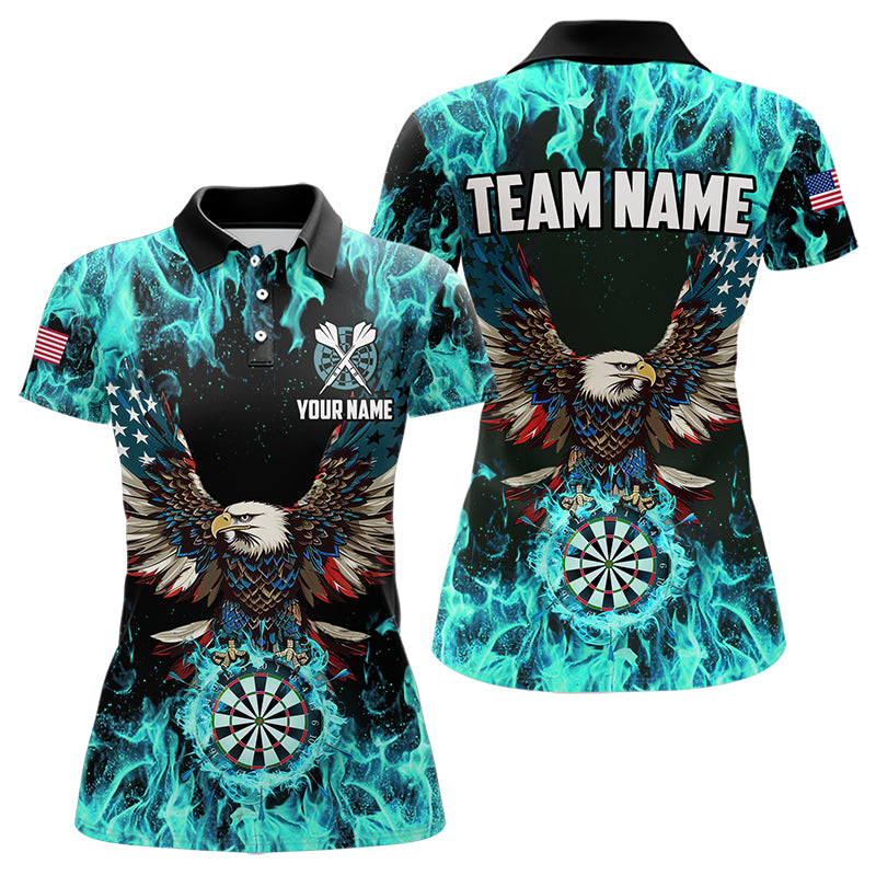 Turquoise Flame American Flag Eagle Custom 3D Dart Shirt For Women Patriotic Darts League Team Jersey TDM3557