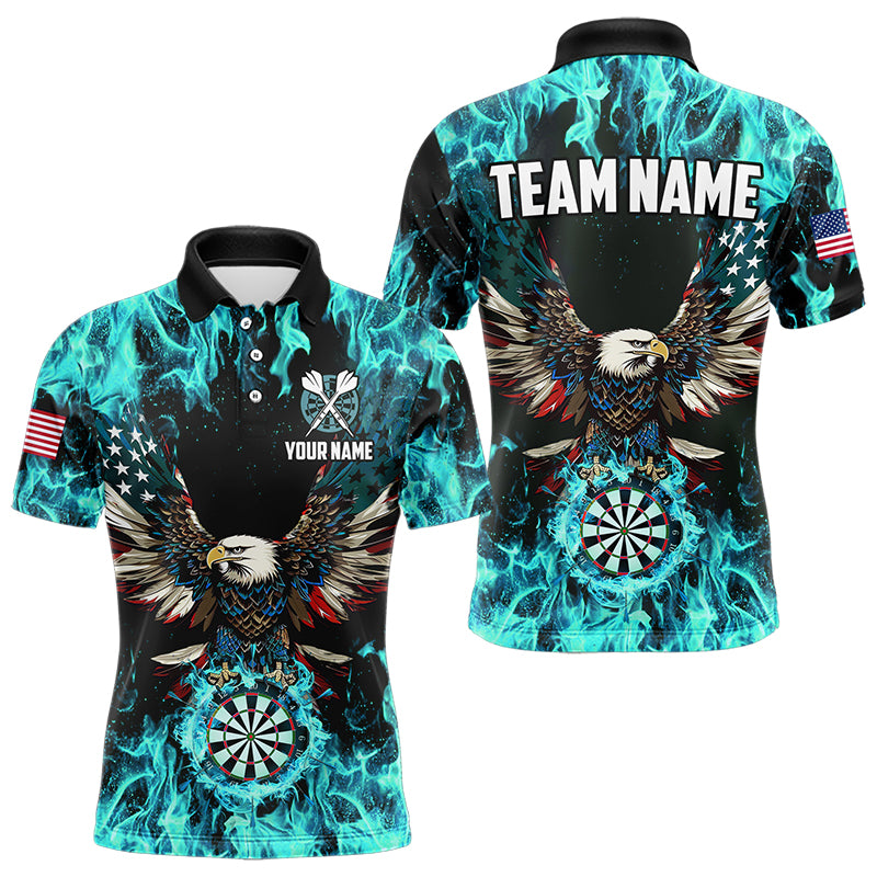 Turquoise Flame American Flag Eagle Custom 3D Dart Shirt For Men Patriotic Darts League Team Jersey TDM3557
