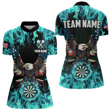 Load image into Gallery viewer, Turquoise Flame American Flag Eagle Custom 3D Dart Shirt For Women Patriotic Darts League Team Jersey TDM3557